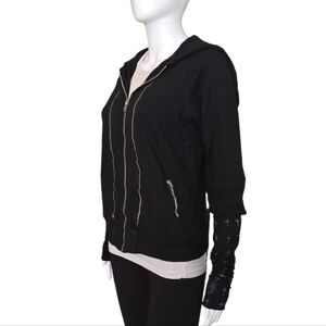 MONARCHY Skull & Cross Goth Graphics Multi-Zipper Detail Black 2-Fer Hoodie RARE